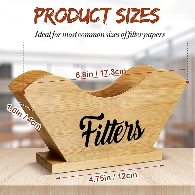Juexica Farmhouse Cone Coffee Filter Holder Storage number 4 Rustic Wood Holder Organizer Counter Mount for Square Cone Shaped Flat Bottomed Paper(Bamboo Color)