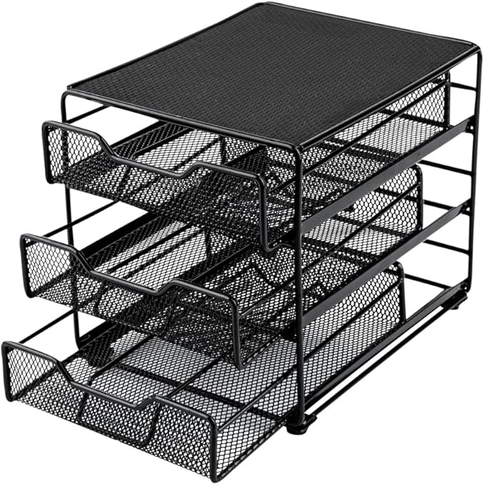 Restaurantware Restpresso 8.5 x 8.5x 7 Inch Multi-Tier Coffee Capsule Drawer 1 Heavy-Duty Pod Drawer - Holds 36 K-Cups Grip Top Iron Espresso Pod Organizer Mesh Tray Pods Not Included