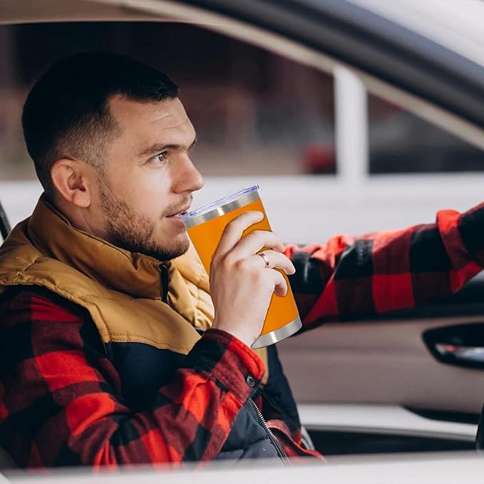 20 oz Tumbler Coffee Travel Tumblers Bulk with Lid Stainless Steel Double Wall Vacuum Insulated Mug Powder Coated Cups fit Car Cupholder for Hot and Cold - Orange, 8Pack
