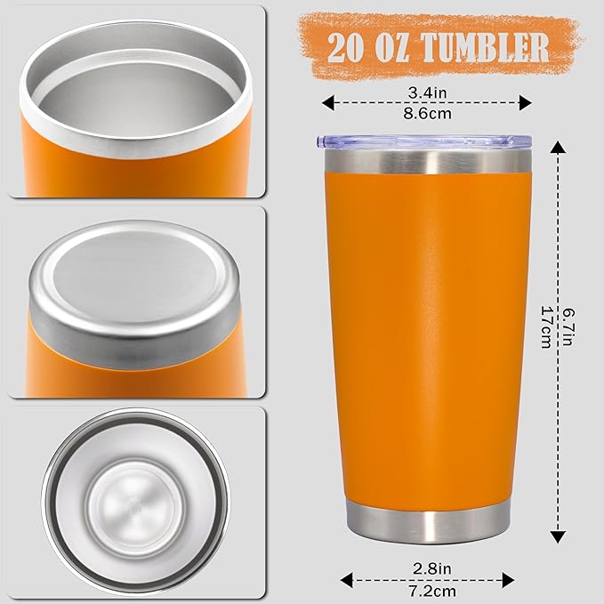 20 oz Tumbler Coffee Travel Tumblers Bulk with Lid Stainless Steel Double Wall Vacuum Insulated Mug Powder Coated Cups fit Car Cupholder for Hot and Cold - Orange, 8Pack