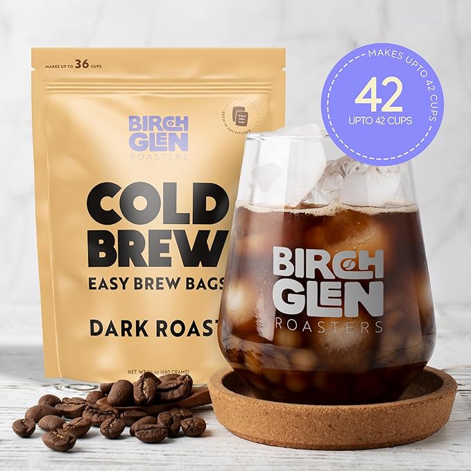 Birch Glen Roasters Cold Brew Coffee Bags - 12 Pack of Coarse Ground Coffee Filter Pitcher Packs for Easy Brewing - 100% Arabica - Yields 6 Pitchers - Decaf
