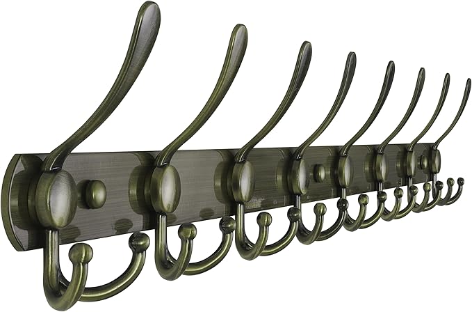 Dseap Coat Rack Wall Mount - 29.5” Long 8-Tri-Hooks Heavy Duty Coat Hanger Rail Wall Hooks for Hanging Coats Hats Clothing Clothes Purse Mudroom Entryway, Bronze