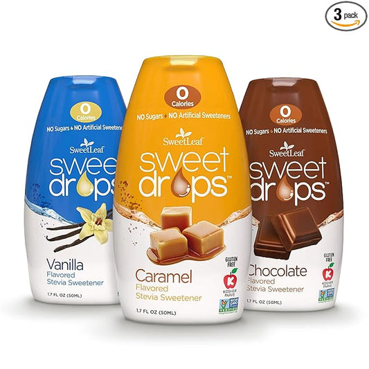 SweetLeaf Sweet Drops - Stevia Liquid Variety Pack with Chocolate, Caramel, Vanilla Stevia Sweetener, Sugar-Free Coffee Syrup Alternative and More, 1.7 Oz Ea (Pack of 3)