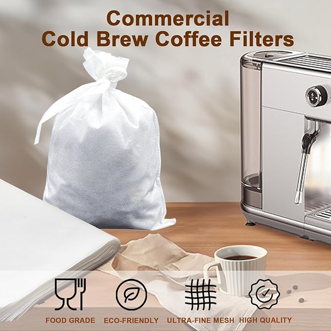 100 Pack Commercial Cold Brew Coffee Filters for 5 Gallon Buckets, 20" X 20" Commercial Cold Brew Bags for Commercial Model Cold Brew Coffee Makers, Brew Up To 5 LBS Coffee