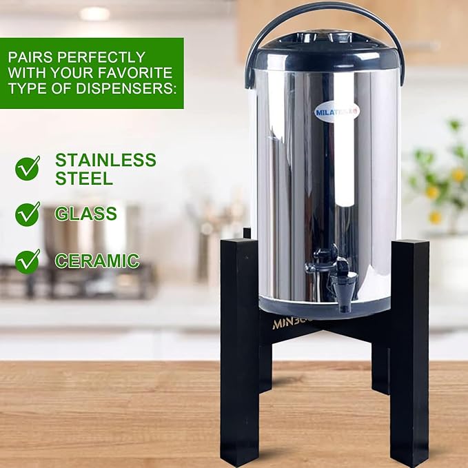 Adjustable Drink Dispenser Holder - Stand for 6-11" Dispenser, Fits 1-3 Gallon Glass Water Jar, Black