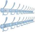 Dseap Coat Rack Wall Mount - 38” Long 10-Tri-Hooks Heavy Duty Coat Hanger Rail Wall Hooks for Hanging Coats Hats Clothing Clothes Purse Mudroom Entryway, Blue, Pack of 2
