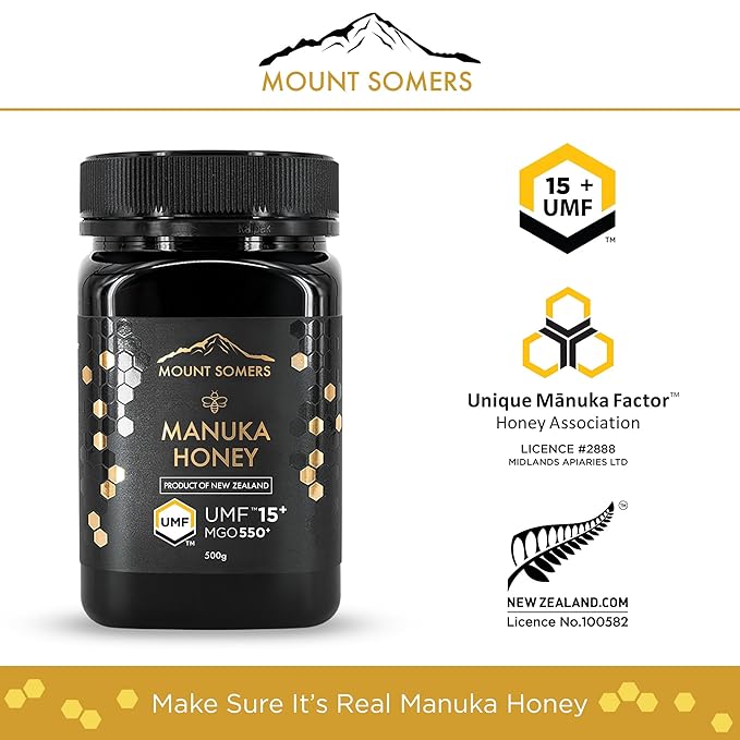 Mount Somers Premium Manuka Honey MGO 514+ / UMF 15+ 100% Pure New Zealand Manuka Honey - Genuine Natural Superfood - UMF Certified & Traceable 1.1lb Jar