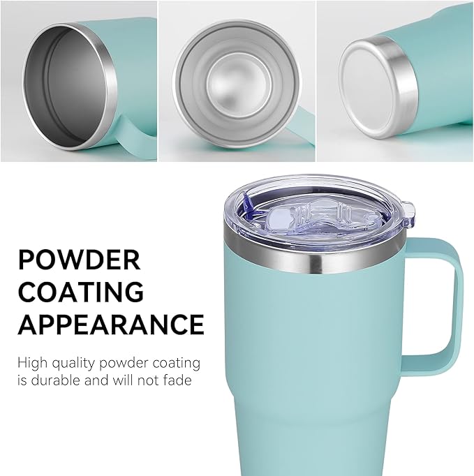 VEGOND 20 oz Tumbler Bulk with Handle Lid and Straw, Stainless Steel Insulated Travel Coffee Mug Set, Spill Proof Double Wall Metal Tumblers Cups, Mint Green 6 Pack