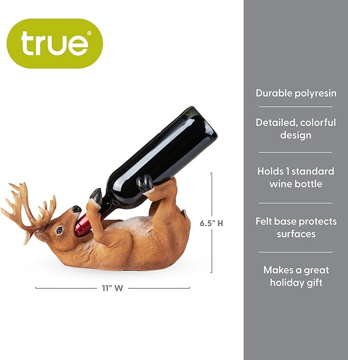 TRUE Buzzed Buck Bottle Holder for Kitchen Decor or Bar Carts, Bottle Rack for Wine Decor Bottle Storage, Detailed Polyresin Novelty Animal Wine Display