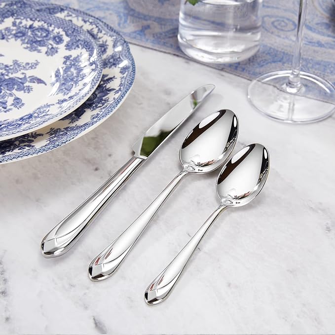 KEAWELL Premium Astra 4-Piece 6.4 inch Spoon Set – Mirror-Finished 18/10 Stainless Steel with Diamond-Faceted Handles Dishwasher Safe for Modern Dining (4, Teaspoons)