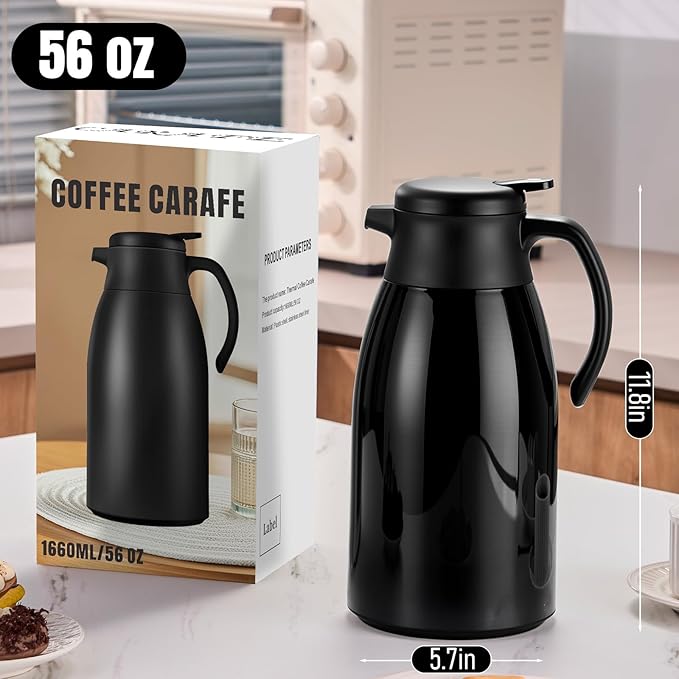 PARACITY 56oz Thermal Coffee Carafe with Stainless Steel Liner, Coffee Carafes for Keeping Hot, Double Walled Vacuum Insulated Coffee Urn for Coffee & Tea, Home & Office