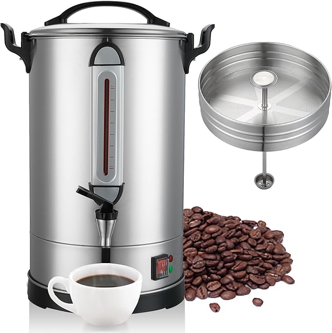 Commercial Coffee Urn Large Coffee Maker 100 Cup Coffee Maker Industrial Coffee Dispenser 1300W Quick Brew Dual Wall Stainless Steel Hot Water Urn Tea Maker Machine for Wedding, Catering, Events