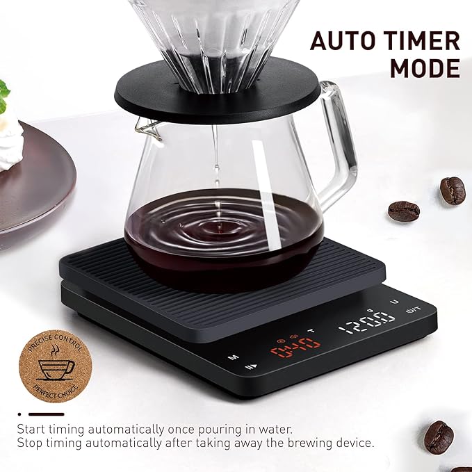 BAGAIL BASICS Coffee Scale with Timer, 0.1g High Precision Kitchen Scale, Pour Over Coffee Scale, Drip Espresso Scale with Auto Tare, Touch Sensor and Silicone Cover - 6.6 lbs/3 kg