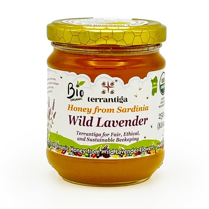 Wild Lavender Organic Raw Honey from Wild Lavender Flowers, Artisanal Fruity and Harmonious Sweet Honey from Sardinia, Italy - (250gr) 8.8 oz