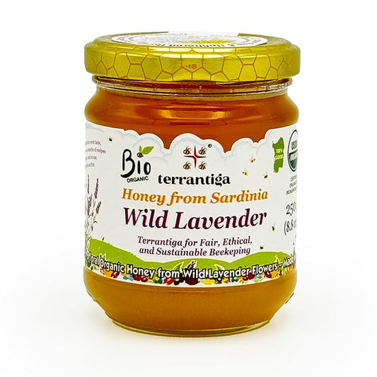 Wild Lavender Organic Raw Honey from Wild Lavender Flowers, Artisanal Fruity and Harmonious Sweet Honey from Sardinia, Italy - (250gr) 8.8 oz
