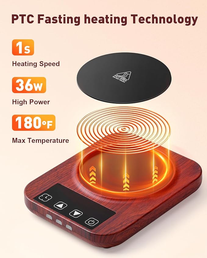 Mug Warmer, Cup Warmer for Desk with 15oz Coffee Mug, 36W Electric Coffee Cup Warmer with Auto Shut Off, 9 Temperature Setting Smart Cup Warmer for Heating Coffee, Milk, Beverage, Candle Jar