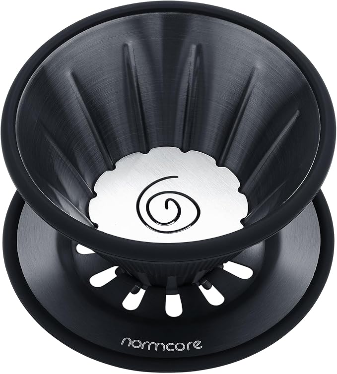 Normcore 2-in-1 Pour Over Coffee Dripper, Brews 1-2 Cups Coffee Brewer, Use V60 and Wave Filter Paper Brewer, Titanium Coated 304 Stainless Steel, Black