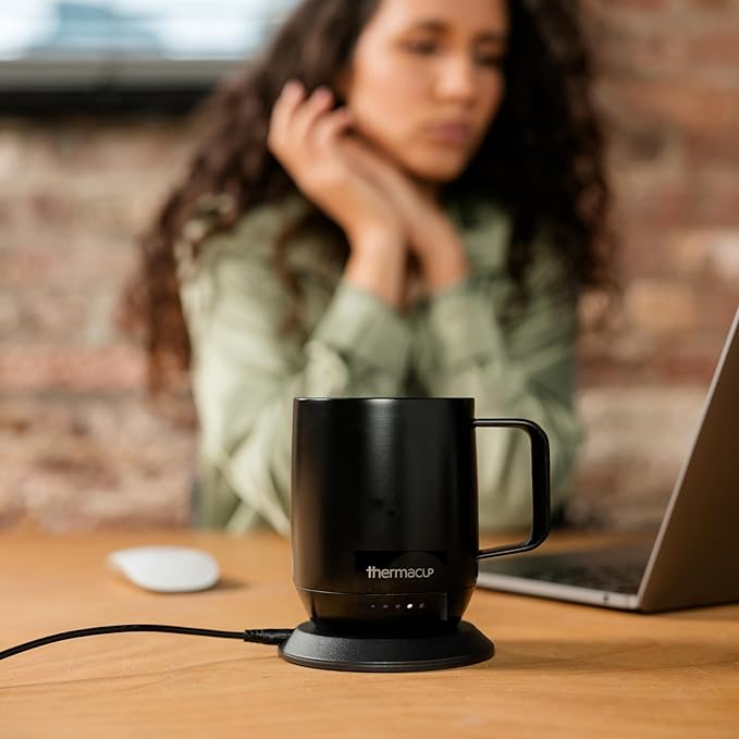 Mega 8-Hour Battery Self-Heating Coffee Mug with | Temperature Controlled Steel Smart Mug with Lid, 14oz (12oz with Lid) | Perfect Holiday Gift for Coffee & Tea Lovers