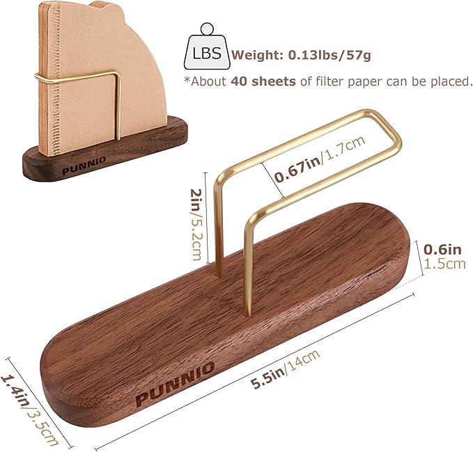 Coffee Filter Holder Storage, Wood & Brass Rack Coffee Filter Container for Coffee Bar/Home/Office, Compatible with #1/#2/#4/V60 Coffee Filter