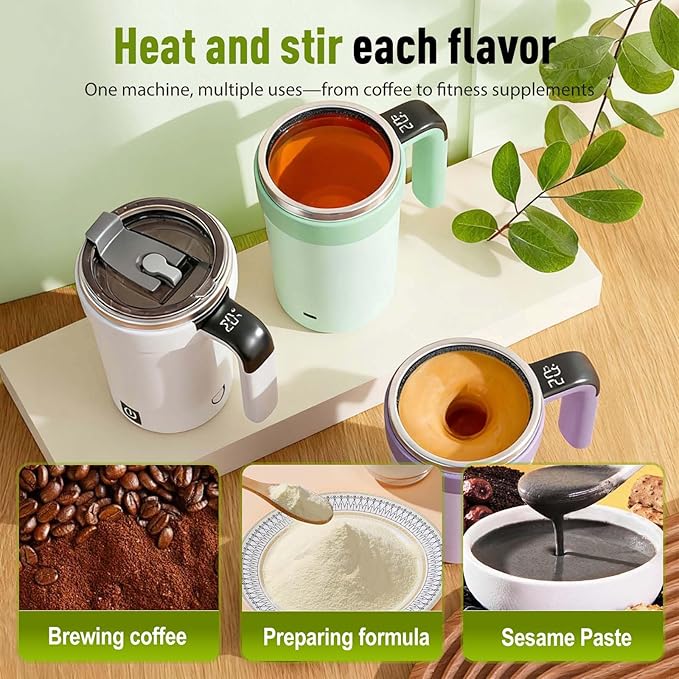 Automatic Magnetic Stirring Coffee Mug, 2025 Upgraded Detachable Base Self-Stirring Mug, Auto Stirring Mugs with Lid Handle, Smart Mixing Cup for Coffee, Chocolate, Milk, Tea (White)