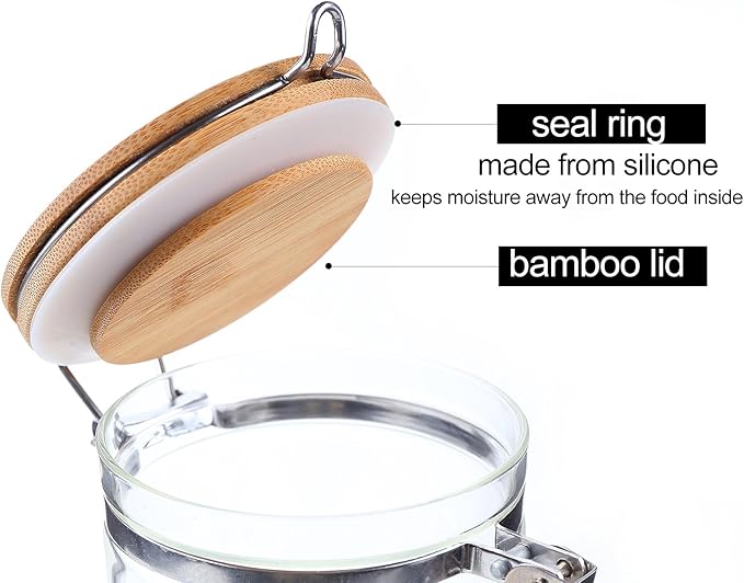 KKC Clear Borosilicate Glass Food Storage Jar Canister Container with Airtight Locking Clamp Bamboo Lid,Coffee Bean,Loose Tea,Nut Container,Sealed Jar Hinged Lid for 16oz Coffee Bean,40 Fluid-oz