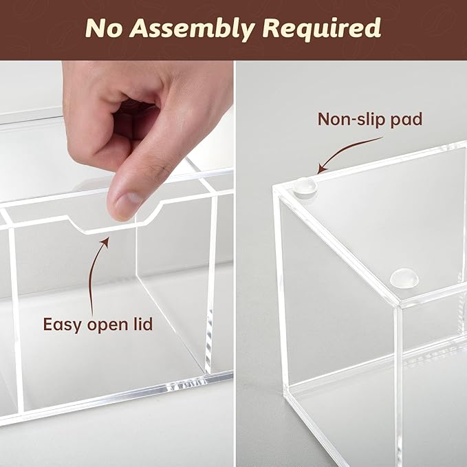 BEYGORM Acrylic Coffee Pod Holder with Lid for 24 Kcup, Clear Coffee Capsule Storage Organizer,3 Compartments Coffee Bar Station Organizer Compatible with Coffee Pod, Coffee Creamer