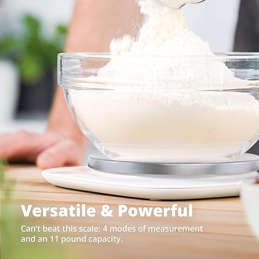 Greater Goods Digital Kitchen Scale with LCD Display, Weighs in Grams and Ounces, Batteries Included, Weighs up to 11 Pounds, White (No Bowl)