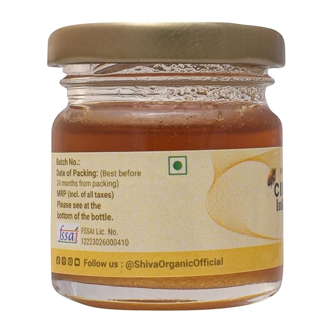 Shiva Organic Cinnamon Infused Honey - 100% Natural and Pure Organic Honey - GMP Certified 1.76 Ounces (50g))