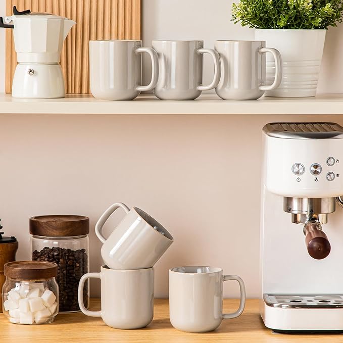 vancasso Coffee Mugs Set of 6, 12 Oz Ceramic Coffee Cups with Handle, Ceramic Unique Glaze Coffee Cup for Cappuccino, Latte, Tea, Cocoa, Dishwasher & Microwave Safe Gift Sets, Gray, Series PLAYA