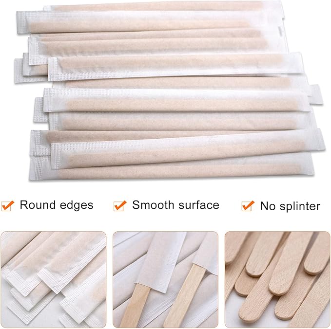 BLUE TOP Individually Paper Wrapped Wooden Coffee Stirrers 7 Inch Pack 500, Disposable Wood Sticks for Coffee/Tea/Hot Beverage/Hot Chocolate/Cold Drinks, Wood Blenders for butter sugar,Craft Stick