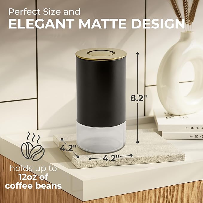 Kaffe Glass Coffee Canister (12oz) w/Airtight Lid - Click to Release Seal - BPA Free Glass & Stainless Steel - Elegant Kitchen Storage Container for Coffee, Nuts, Rice, Flour, Sugar, Tea, Cereal