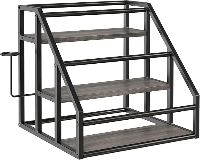 Coffee Syrup Rack Organizer, 3 Tier Countertop Storage Shelves, Kitchen Storage, 12 Syrup Bottle Stand Holder for Wine, Liquor, Kitchen Coffee Station Organizer Rack, 13.8"x13.4"x13.0", Grey
