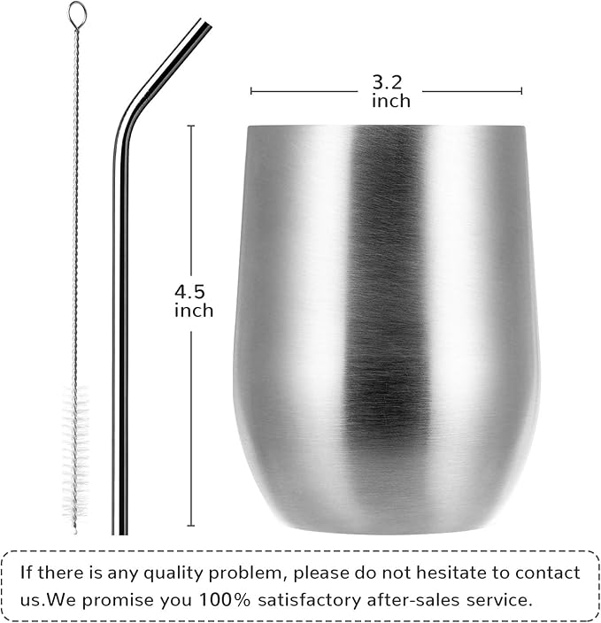 MEWAY 12oz/12 Pack Wine Tumbler Glasses with Lid -Double Wall Vacuum Stainless Steel Travel Tumbler Mug,Stemless Insulated Wine Cup for,Coffee,Cocktails,Gifts (Silver,Set of 12)