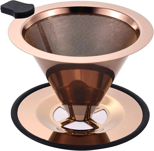 Small Size Pour Over Coffee Dripper, Stainless Steel Metal Cone Drip Coffee Filter, Paperless and Permanently Reusable, Double Mesh Coffee,TeaFilter for 1-2 Cups