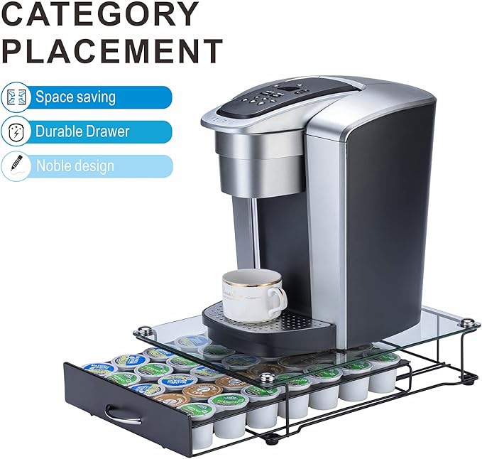 ZCDCP K Cup Holder Drawer, Coffee Pod Holder for K Cup Orgainzer with Termpered Glass Top, Keurig Coffee Pods Holder Capsule with 35 Pods, Black