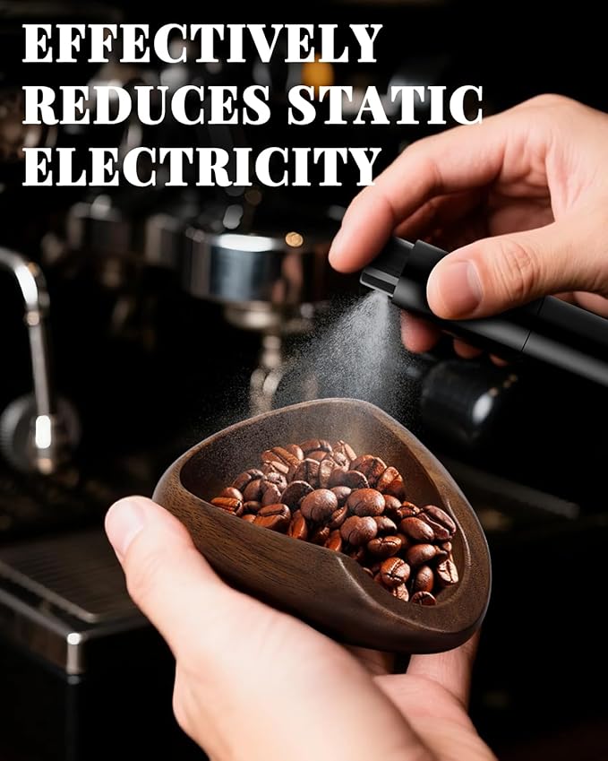 Coffee Bean Dosing Cup Set, Walnut Dosing Tray with 15ml Stainless Steel Measuring Spoon & 10ml Coffee spray bottle, Espresso Accessories for Baristas and Home Brewers