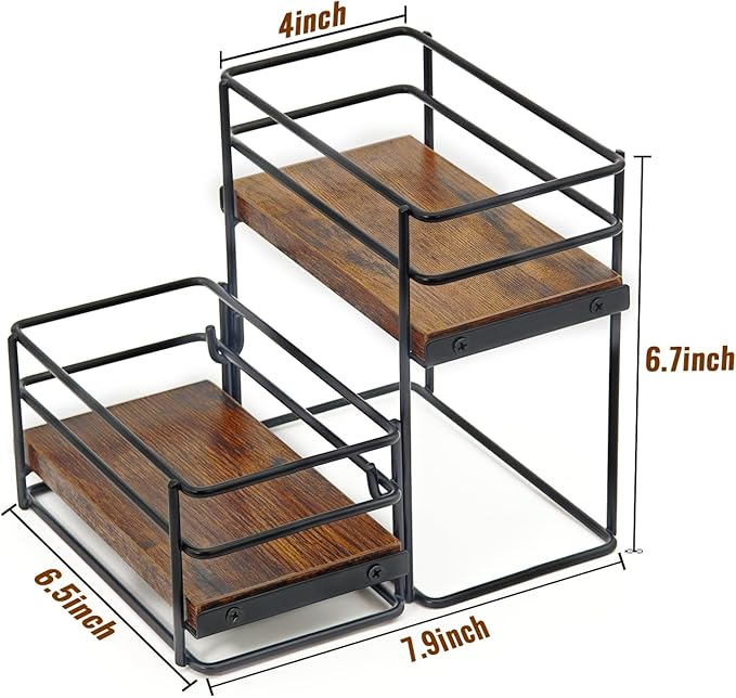 4 Bottle Coffee Syrup Organizer Rack, 2 Tier Coffee Syrup Bottle Stand Holder for Coffee Bar, Installation-free, Liquor Bottle Display Shelf, Coffee Syrup Shelf for Liquor Whiskey Wine Display