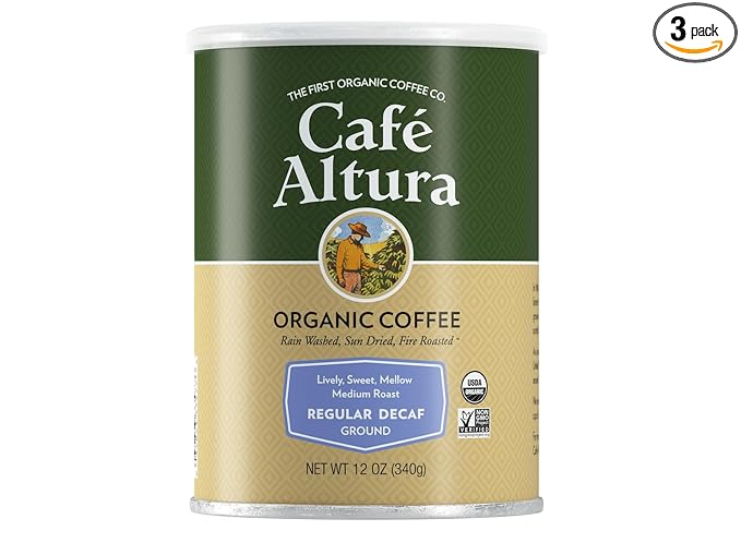 Cafe Altura Ground Organic Coffee, Regular Roast Decaf, 12 oz Can (Pack of 3)