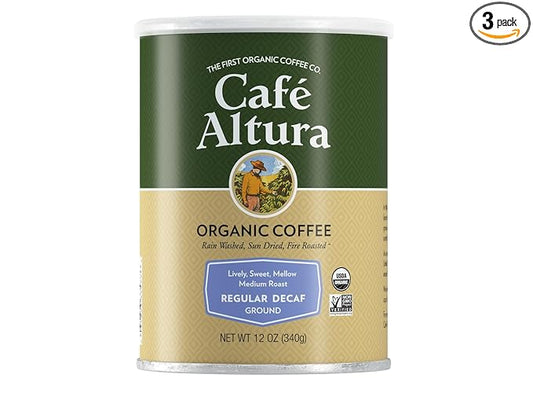 Cafe Altura Ground Organic Coffee, Regular Roast Decaf, 12 oz Can (Pack of 3)