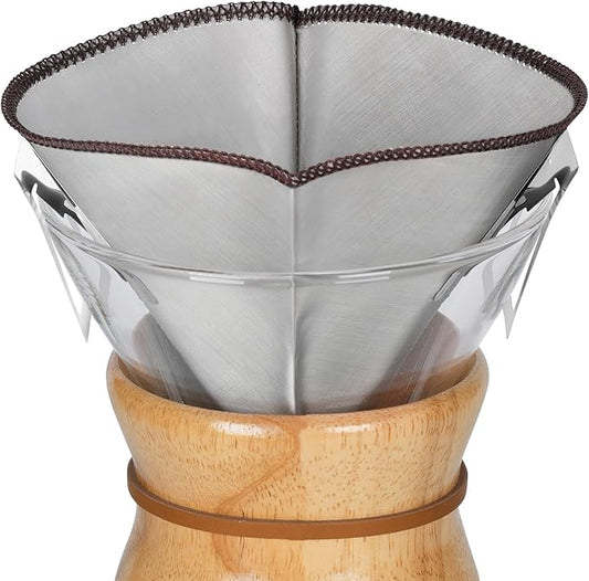 Stainless Steel Pour Over Coffee Filter Reusable - Foldable Metal Coffee Filter with Hanging Ears, Compatible with Chemex & Glass Coffee Drippers (6-10 Cups, Silver)