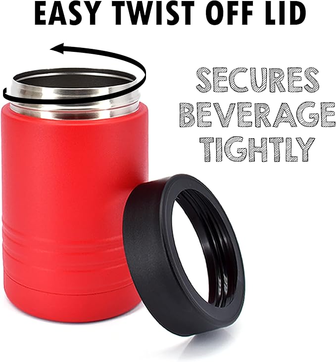 Clear Water Home Goods - 12 oz Stainless Steel Double Wall Vacuum Insulated Can or Bottle Beverage Cooler - Powder Coated Red - 6 Pack