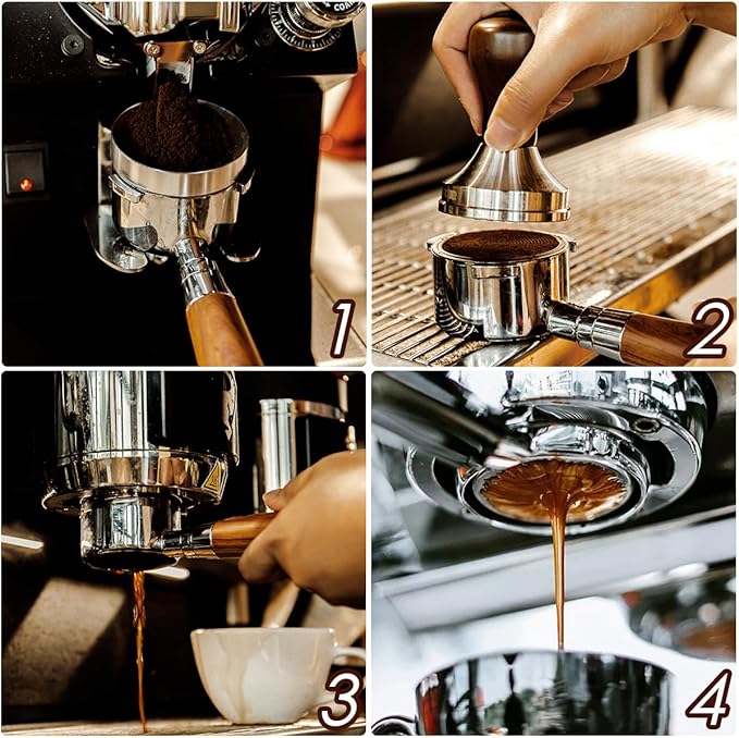 51mm Bottomless Portafilter with 3 Ears – Includes Magnetic Dosing Funnel, Etched & Sintered Filter Screens, Double Shot Basket, Stainless Steel Holder with Redwood Handle, Fits DeLonghi51mm Machines