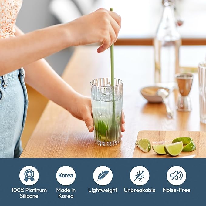 carrotez 9.9" Silicone coffee stirrer, Long Coffee Spoon, Reusable Iced Tea Spoon, Multipurpose Beverage Stirrier - Green