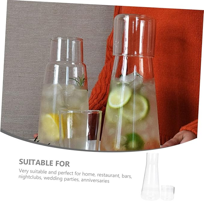 Large Capacity Glass Bedside Water Carafe and Cup Safe Glass Pitcher for Iced Coffee Juice Tea Home and Office Use