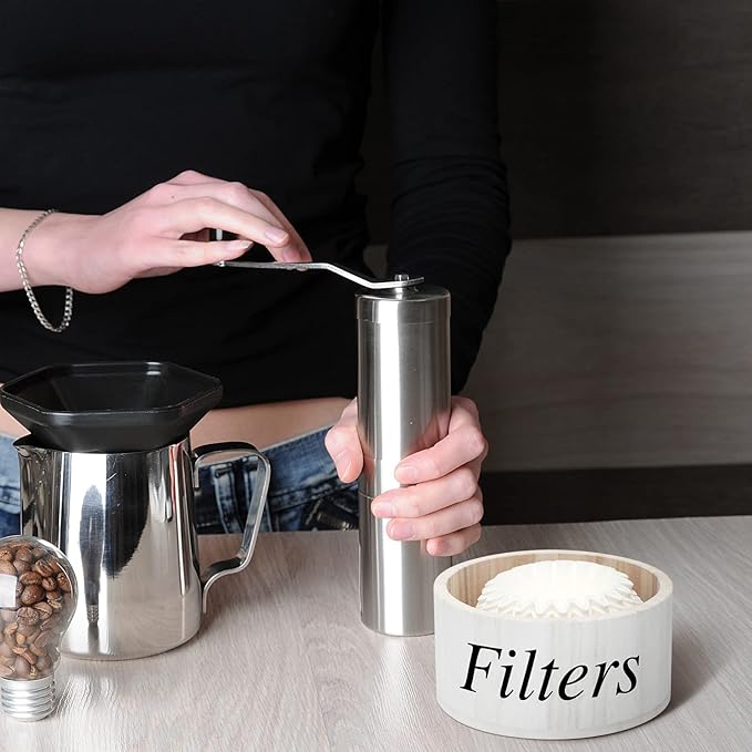 Chunful Coffee Filter Container Wooden Coffee Filter Storage Holder with Lid Farmhouse Bar Accessories Rustic Station Organizer for Storing Various Papers Tea Bags Beans, White