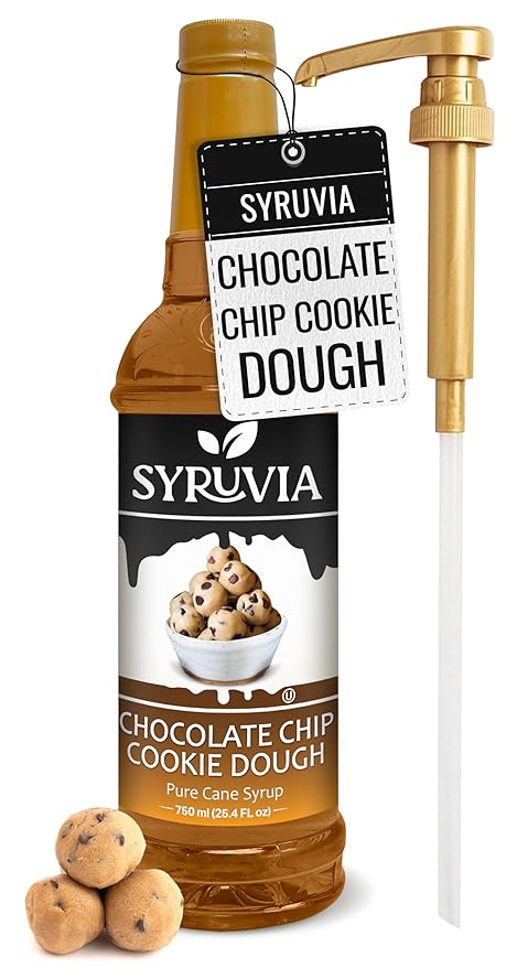 Syruvia Coffee Syrup, Chocolate Chip Cookie Dough Flavored Syrup for Drinks, Lattes, and Desserts – 25.4 fl oz, With Pump