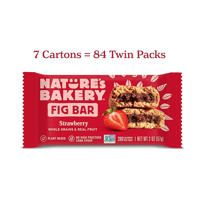 Nature’s Bakery Whole Wheat Fig Bars, Strawberry, Real Fruit, Vegan, Non-GMO, Snack bar, 7 boxes with 12 twin packs (84 twin packs)
