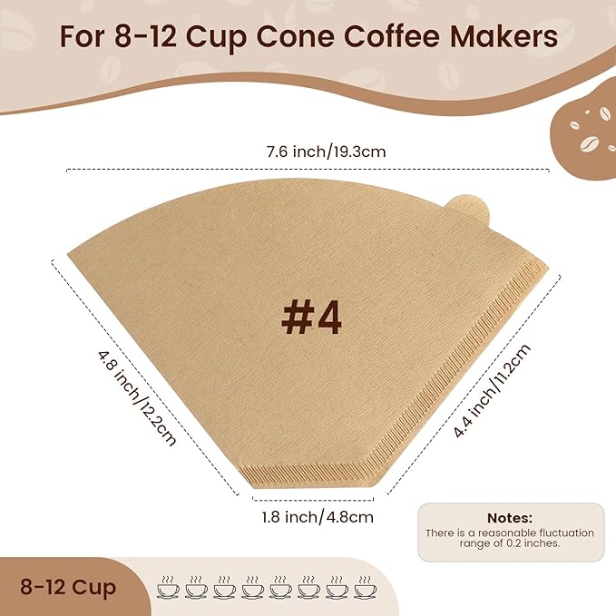 160 Count Cone Coffee Filters #4, Unbleached 04 Coffee Filters 8-12 Cup, Disposable Natural Paper Filters, No.4 Cone Filters For Ninja, Pour Over and Drip Coffee Maker