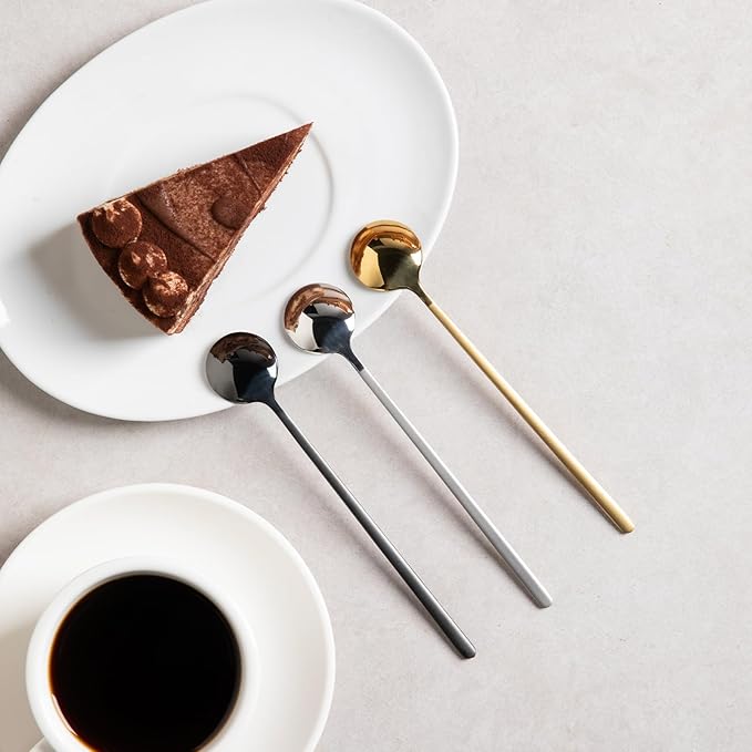 6 PCS Coffee Spoons, 18/8 Stainless Steel Espresso Spoons, 6.7 Inches Vogue Mini Tea Spoons, Cappuccino Stirring Spoons, Small Spoons for Dessert, Ice Cream, Frosted Handle,Sweejar(Gold)