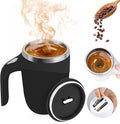 Automatic Magnetic Stirring Coffee Mug, Magnetic Stirring Cup Rotating Home Office Travel Mixing Cups,Stainless Steel Self Mixing Mug for Coffee/Milk/Tea/Hot Chocolat (Black-Battery)